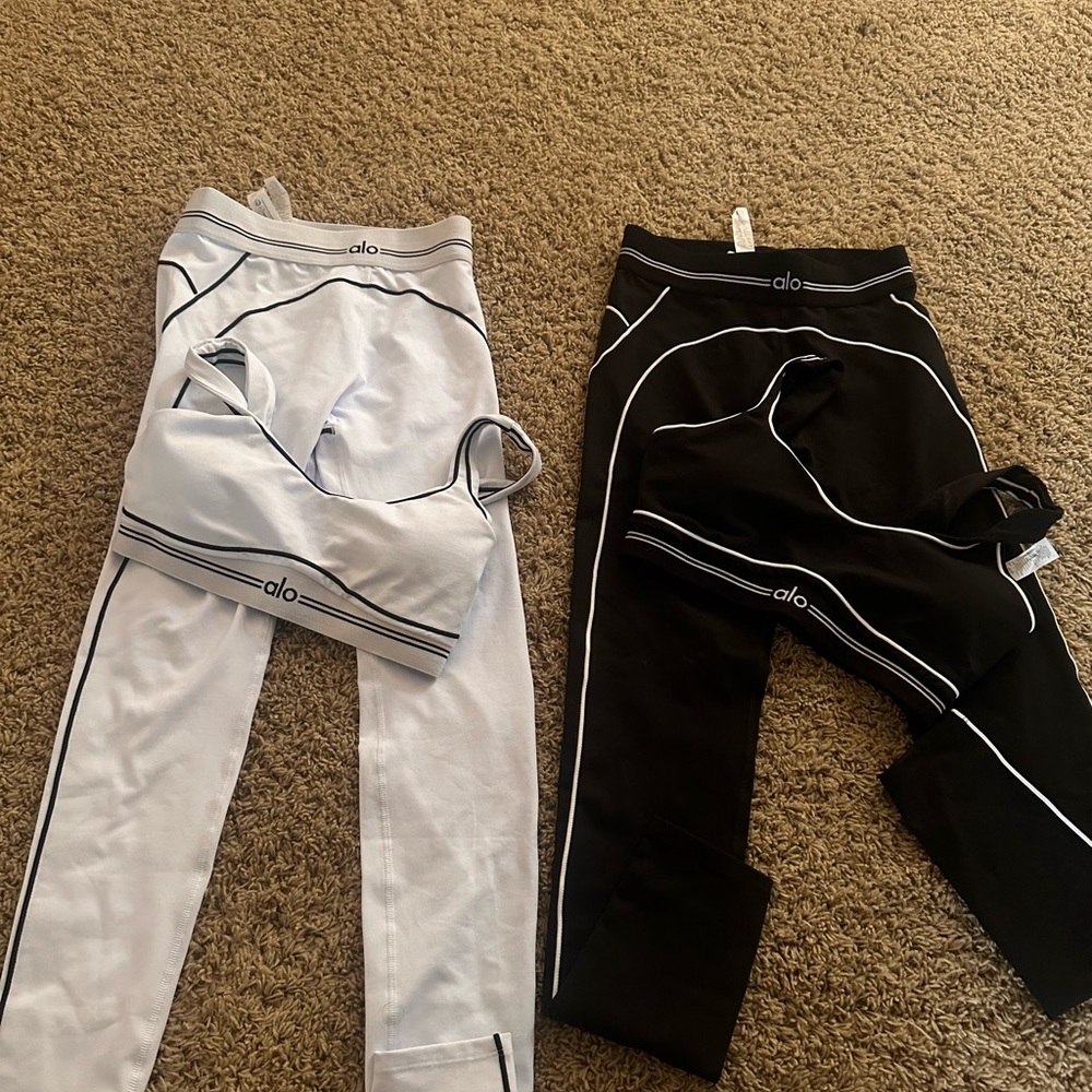 ALO Yoga Black and White Leggings with Sporty Trim